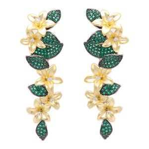 Long Flower Earrings Sterling Silver Brilliant Green Flowers Earring